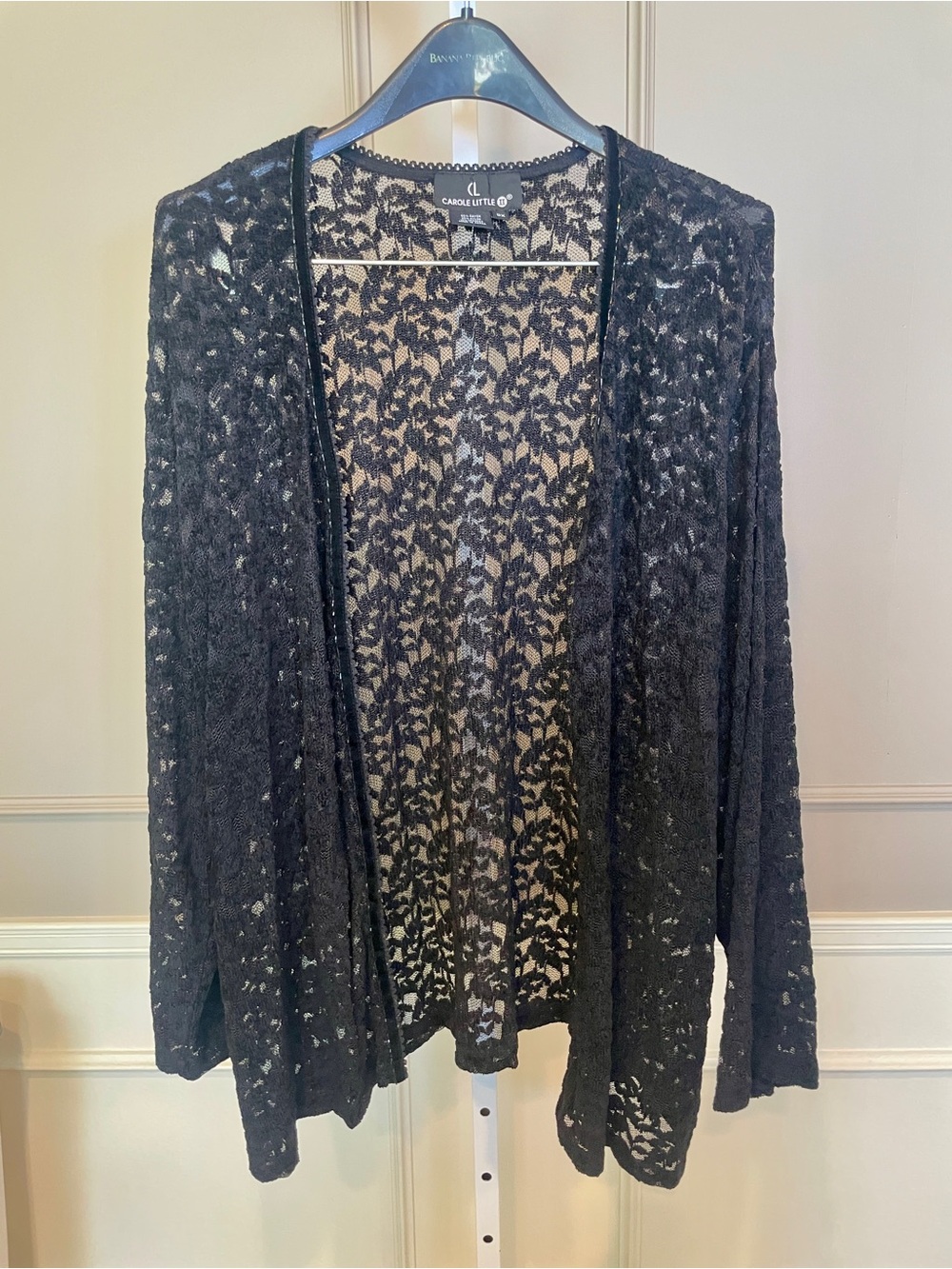 Carole Little 3X Lace Open Front Cardigan Black Formal Casual Lightweight
